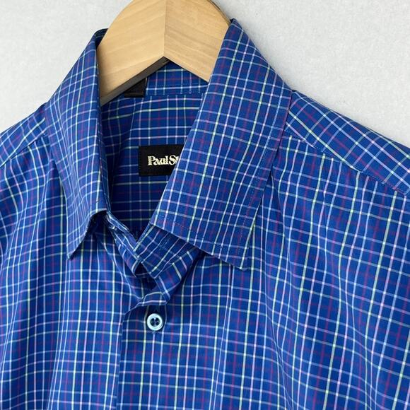 PAUL STUART Shirt Mens M Plaid Woven Button Up Long Sleeve Cotton Blue - Picture 1 of 16